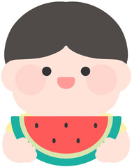 여름 여름방학 유치원 어린이집 수박모자 수박 먹는 어린이 얼굴합성도안 일러스트