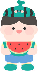 여름 여름방학 유치원 어린이집 수박모자 수박 먹는 어린이 얼굴합성도안 일러스트