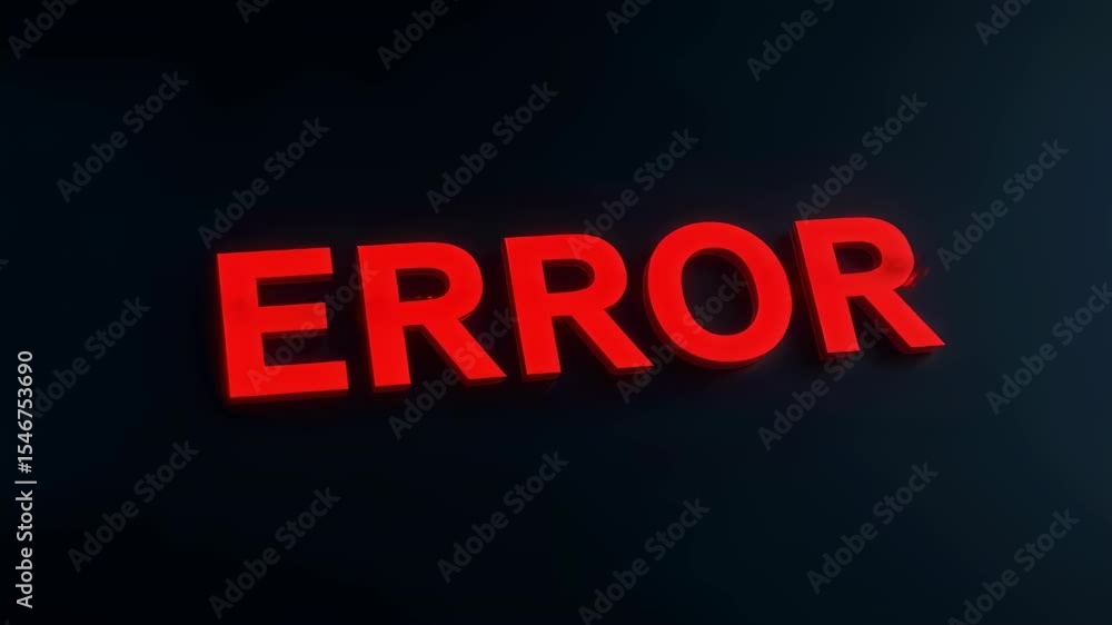 Poster red glowing error word appearing on dark background, symbolizing system failure, computer problem, o