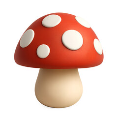 Whimsical Toadstool Delight A Playful 3D Mushroom Illustration Featuring a Red Cap and White Spots against a Transparent Backdrop