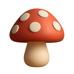 Cartoon Mushroom with Red Cap and White Spots Isolated on white, Playful and Whimsical Illustration Style Image