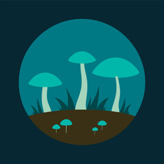 Fototapeta premium Glowing Bioluminescent Fungi Forest Silhouette