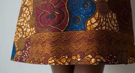 Vibrant African Print A-Line Mini Skirt with Intricate Gold and Maroon Pattern