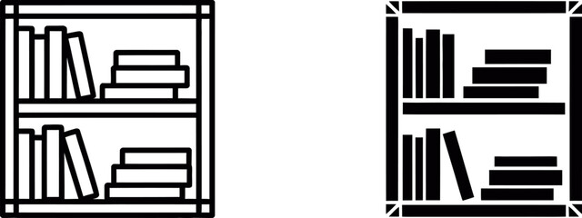 Bookcase icon vector illustration, bookshelf furniture storage, library interior design symbol, books editable stock vector