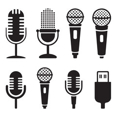 Microphone and USB Plug Icon Set Vector Audio Tools