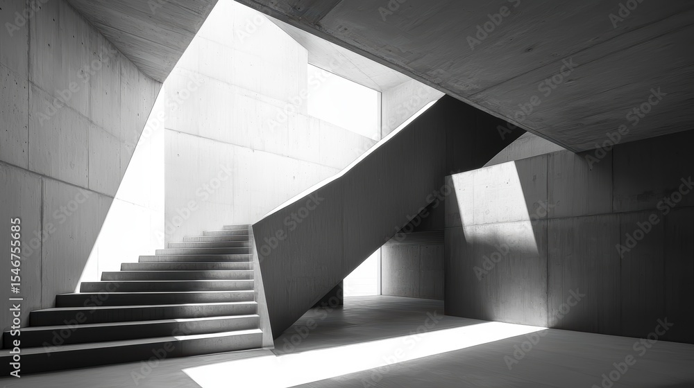 Poster Modern concrete staircase in minimalist architecture.