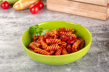 Italian fusilli pasta with tomatoes