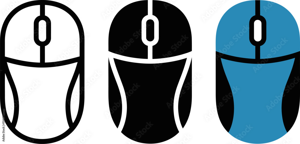 Poster computer mouse vector icons set, wireless mouse illustration, pc mouse graphic design element set ed
