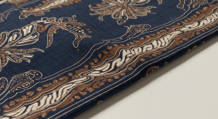 Luxurious Indigo Batik Fabric with Intricate Floral and Wave Patterns