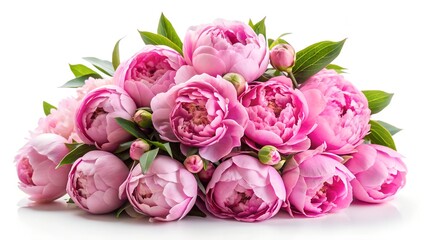 Fototapeta premium Pink Peony Flower Bouquet on White Background