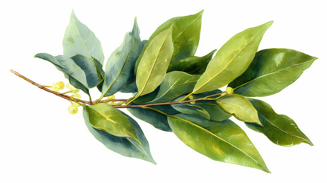 Watercolor Illustration of Tejpatra Bark (Indian Bay Leaf Tree) &ndash; Ayurvedic Spice Tree Bark on White Background


