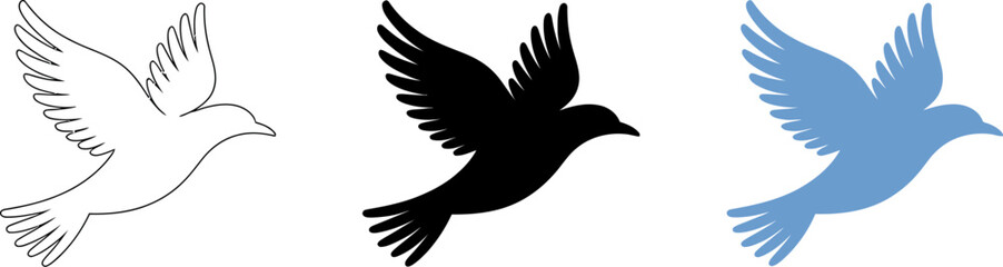 Obraz premium Dove vector flying bird illustration peace symbol freedom concept silhouette outline drawing design art editable stock vector