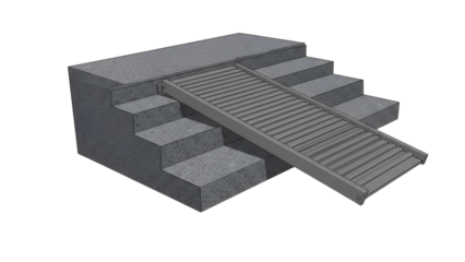  Metal curb ramp plate with anti-slip texture on marble steps – isolated render