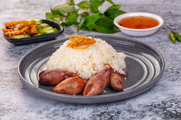 Tasty baby swuid with rice