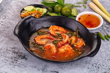 Asian sour spicy soup with prawn