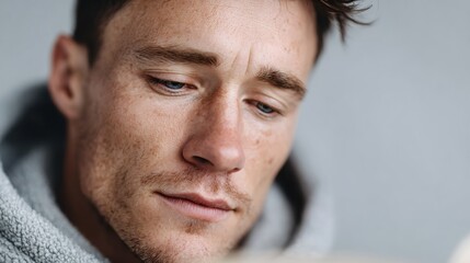 A man with a grey hoodie