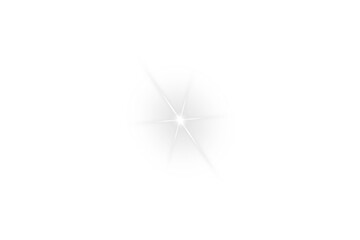 White glow light effect on transparent background. Glowing silver starburst with shining light rays. Sparkling bling effect, bright lens flare, flare glow, and flash light. Glow design elements. PNG