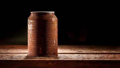 Naklejka premium rusty can on wooden table a vintage still life