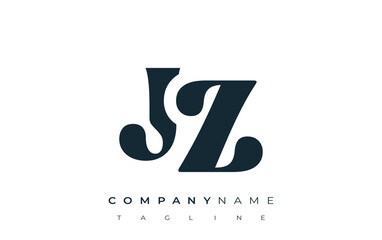 JZ Creative Abstract Typography Logo Design. Elegant logo combining bold typography and creative shapes, ideal for branding and identity solutions.