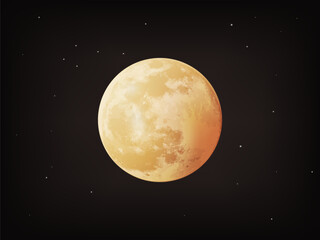 Super Moon and Night black sky with stars 3D render vector illustration. Moon cartoon realistic icons for web design