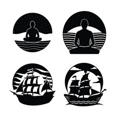 retro sunset silhouette bundle design