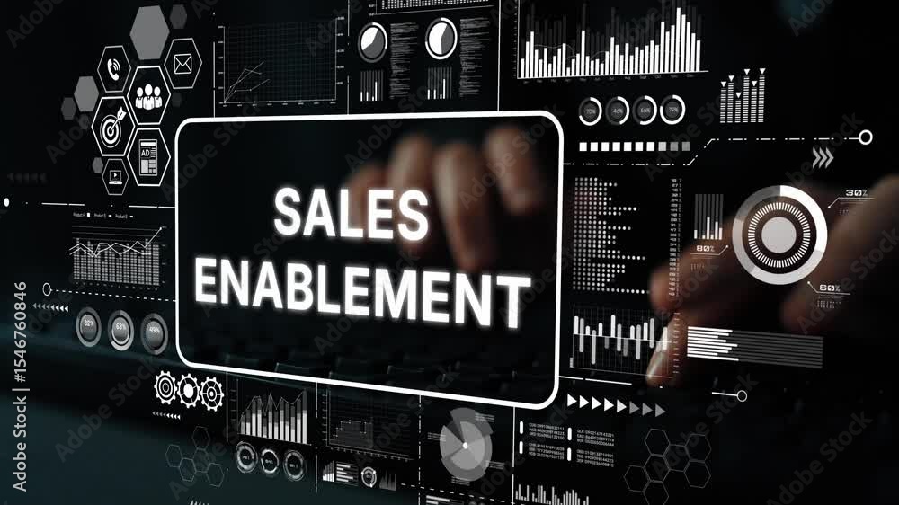 Poster digital sales enablement concepts with data visualizations and graphs for business growth strategies