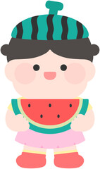 여름 여름방학 유치원 어린이집 수박모자 수박 먹는 어린이 얼굴합성도안 일러스트