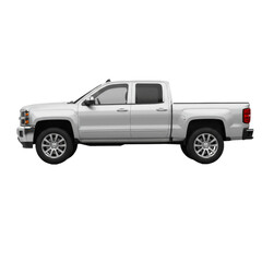 White Pickup Truck Side view isolated, Cutout PNG 