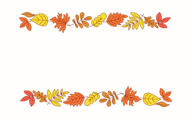Autumn set. Leaves, doodles, drawings, sketch. Banner, frame leaf fall. Natural botanical illustration, nature border. White isolated background.