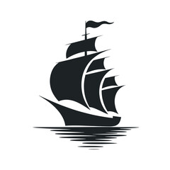 Silhouette of a sailing ship on the water
