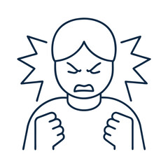 Angry face icon in linear outline