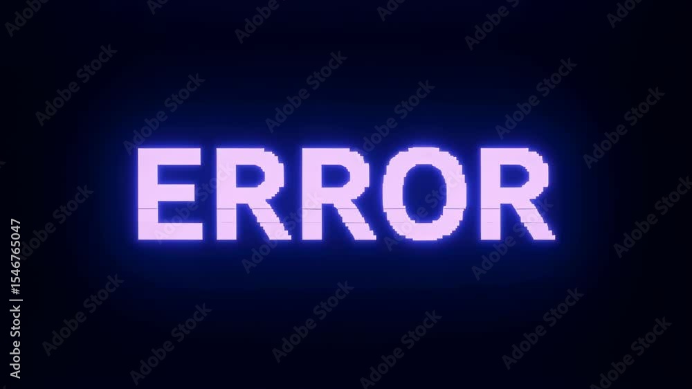 Poster pink pixelated glowing text of the word error. glitch effect. digital stream, data corruption, techn