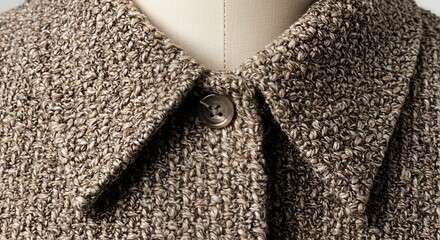 Close-up of a Brown Tweed Jacket Collar and Button