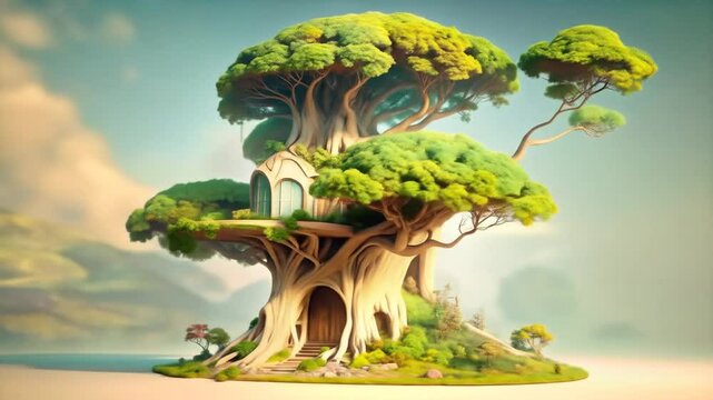 Enchanted Treehouse In Lush Forest