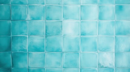 Fototapeta premium An aesthetically pleasing image of a smooth, aqua blue tiled wall, ideal for interior design, renovation, and construction projects, representing style and contemporary elegance.