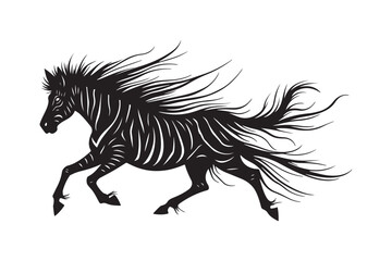 Fototapeta premium Running Zebra Silhouette Vector with Flowing Mane Wild Animal Art Clipart