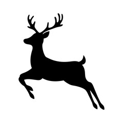 Fototapeta premium Black silhouette of deer jumping on white background vector illustration