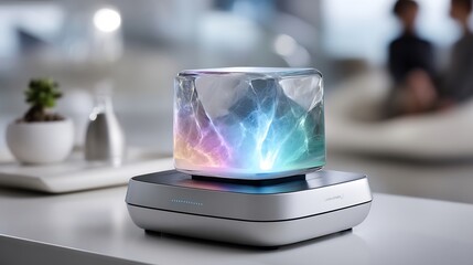 Fototapeta premium Modern ice cube lamp with colorful accents illuminates contemporary interior space