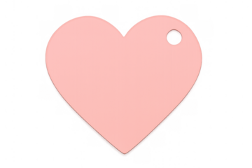 Pink heart-shaped label with perforated center symbolizing romantic sentiment, set against transparent backdrop