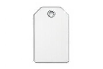 Blank white label with silver string on a transparent background, perfect for showcasing products, sales, and promotions