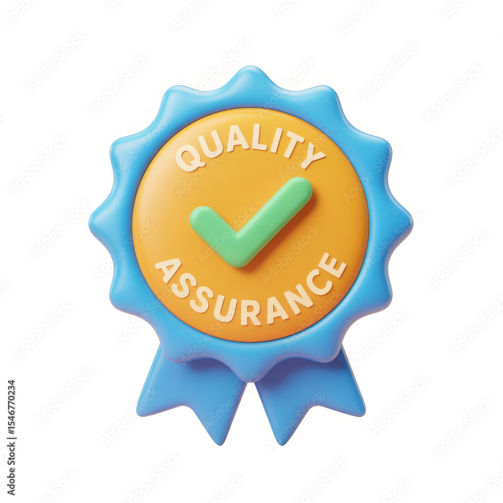 Poster 3d render of quality assurance badge isolated on transparent background