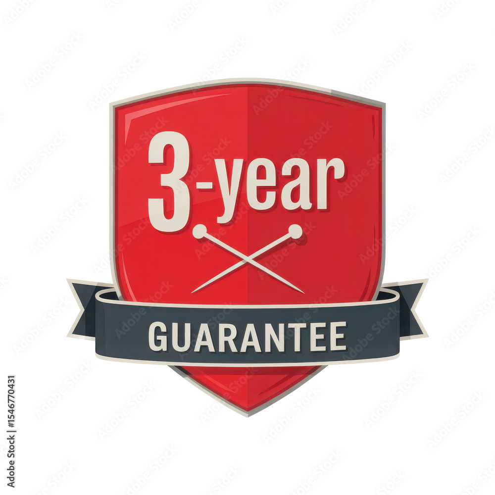Poster red shield three year guarantee badge isolated on transparent background