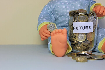 saving money in a jar for the future