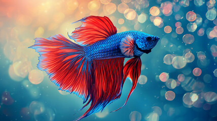 Fighting fish Red blue Light background with bokeh