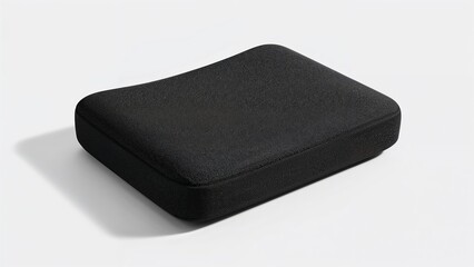 Lumbar support cushion for office chair, black ergonomic foam, over white background, no shadow