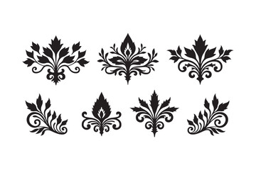 Vintage Floral Ornament Silhouette Vector Set Elegant Decorative Flourish Design Elements