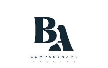 BA Creative Abstract Typography Logo Design. Elegant logo combining bold typography and creative shapes, ideal for branding and identity solutions.