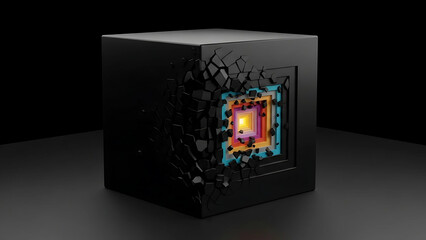 Fototapeta premium Shattered Cube: Abstract 3D Rendering of Inner Light