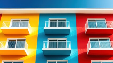 A striking image of a modern building with a colorful facade featuring yellow, blue, and red panels, reflecting contemporary architectural design and urban aesthetics.