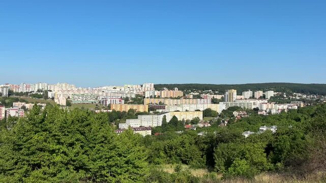 Panoramic view of Karlova Ves district in Bratislava from hillside